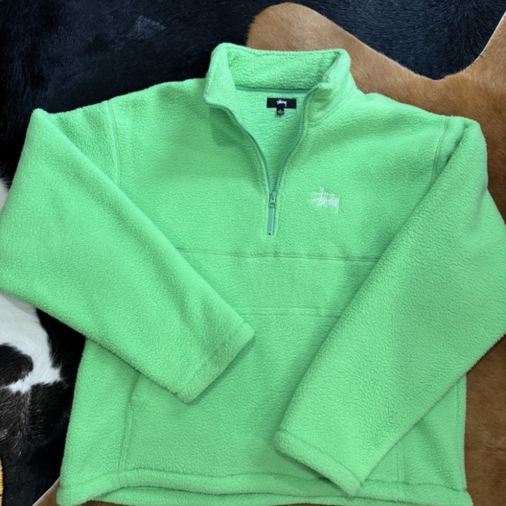 Stussy Mens Lime Green Fleece Sweater